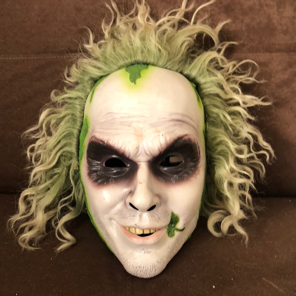 Beetlejuice-Style Halloween Mask in Green and White